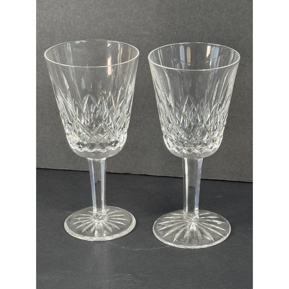 Waterford Lismore Crystal Wine Glasses 5.5" Set of 2 Cut Glass Stems